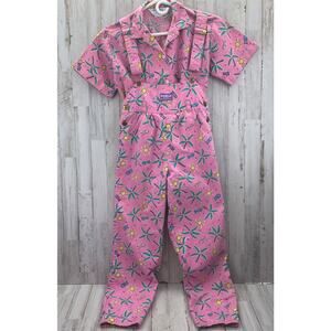 Rare 80’s Vintage Oshkosh B Gosh Pink Tropical Overalls Set Sz 12/14 Tapered Leg